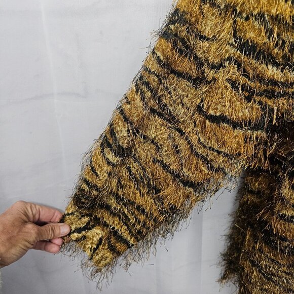 Vintage CDW Blouse Brown Tiger Stripe Eyelash Retro Grunge Sheer Retro XL - Picture 3 of 11